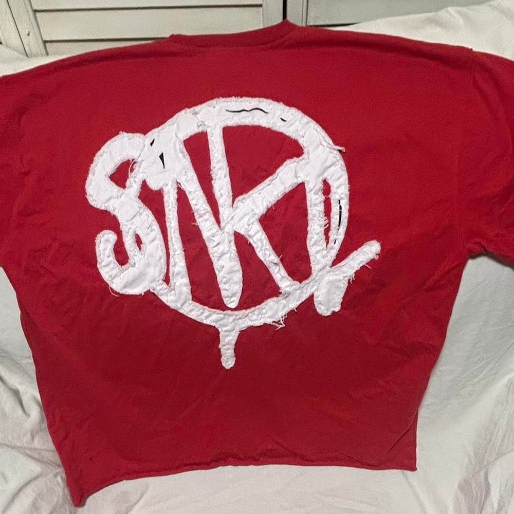 SNCL‎ Smile Now Cry Later Red T Shirt XL Large Back Logo Patch Streetwear Boxy